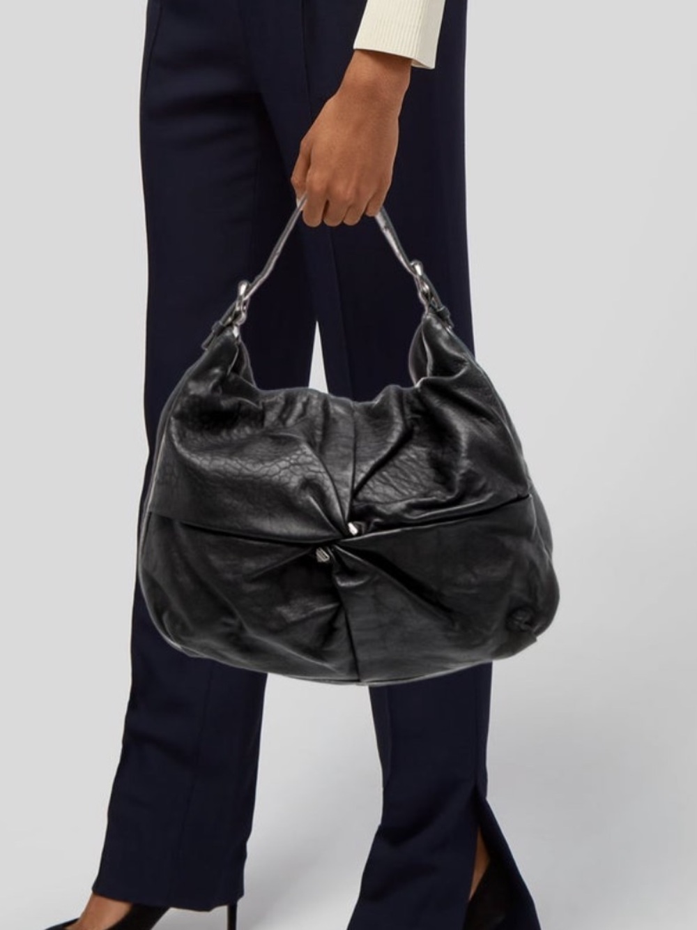 Francesco Biasia Black Italian Leather Slouchy Hobo Shoulder Bag - Picture 3 of 15